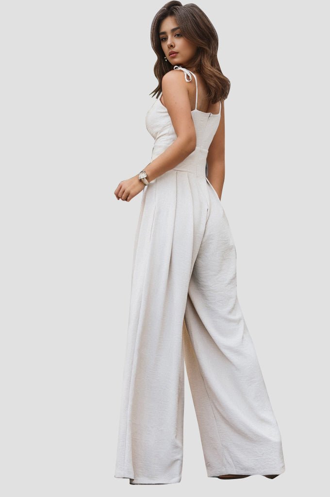 All White Jumpsuit with Spaghetti Straps and Wide Leg #Firefly Lane Boutique1