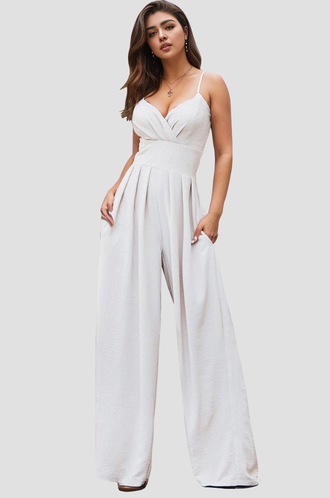 All White Jumpsuit with Spaghetti Straps and Wide Leg #Firefly Lane Boutique1