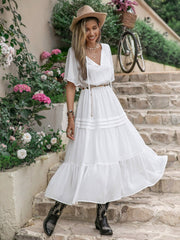 White Boho Maxi Dress with Short Sleeves #Firefly Lane Boutique1