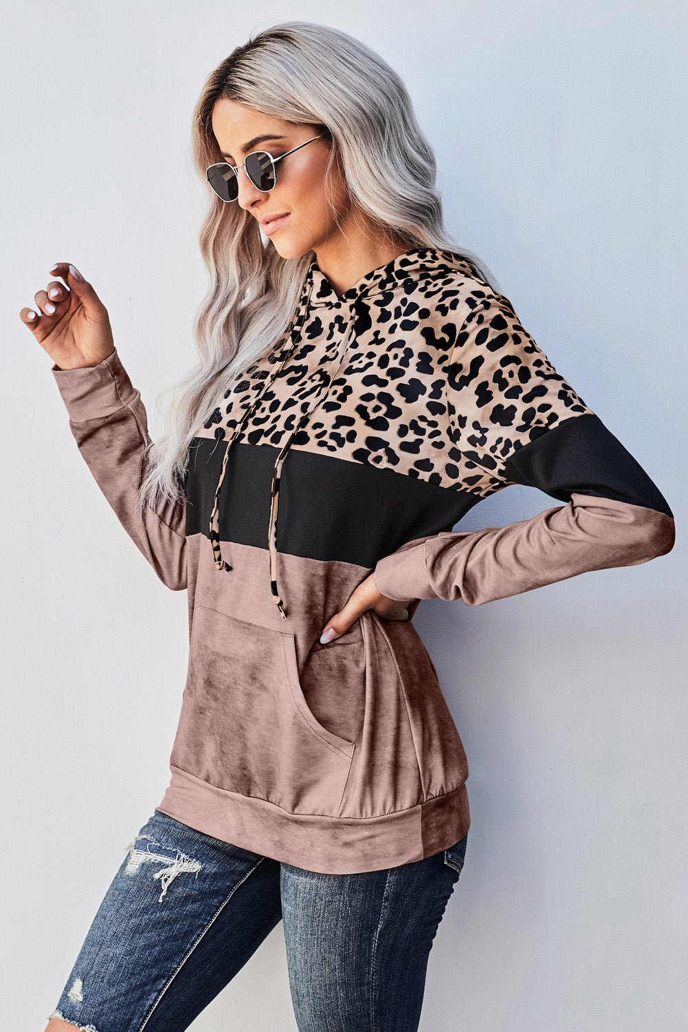 Leopard Color Block Hoodie - brown color block hoodie with leopard print and kangaroo pockets #Firefly Lane Boutique1