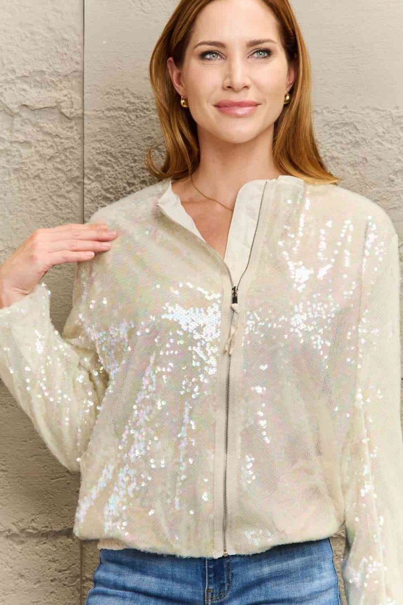 Shimmering Night Zip Up Sequin Jacket #Firefly Lane Boutique1