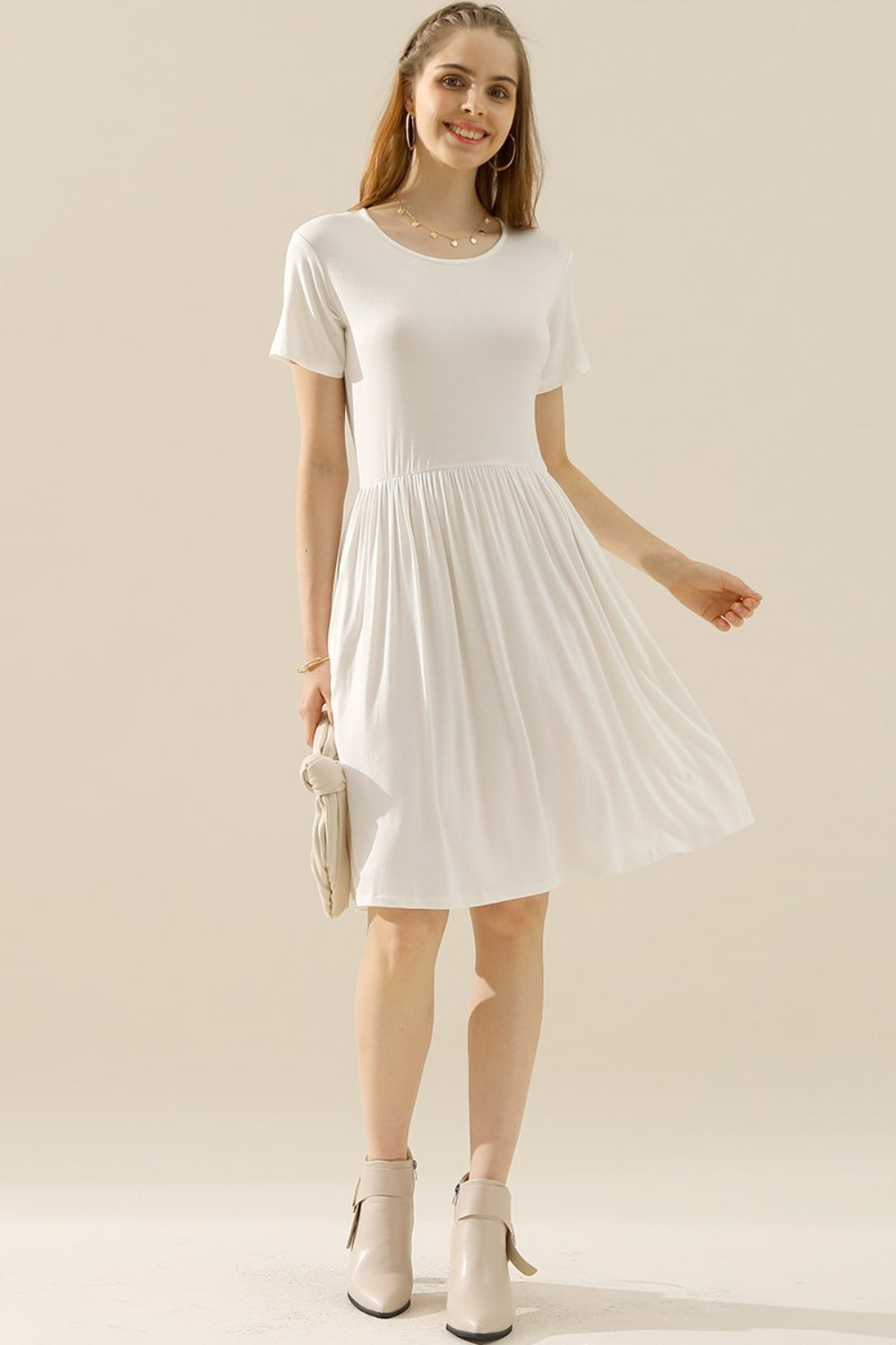 Midi Summer Dress Ruched with Pockets