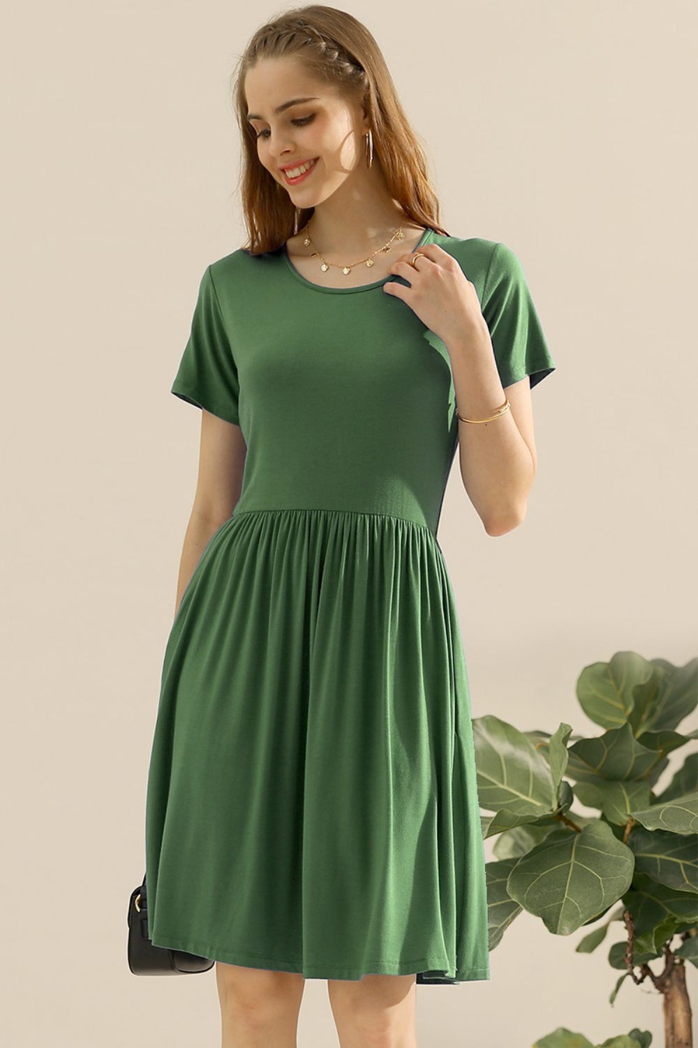 Midi Summer Dress Ruched with Pockets