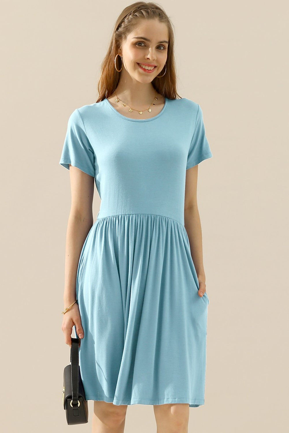 Midi Summer Dress Ruched with Pockets