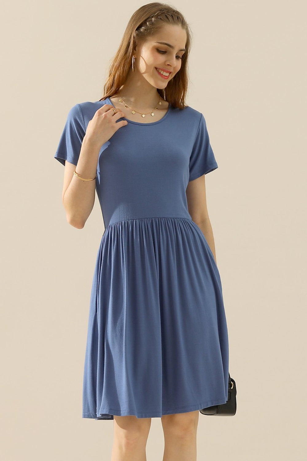 Midi Summer Dress Ruched with Pockets