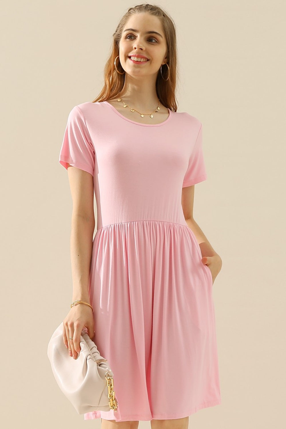 Midi Summer Dress Ruched with Pockets