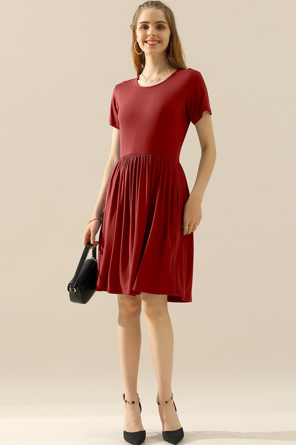 Midi Summer Dress Ruched with Pockets