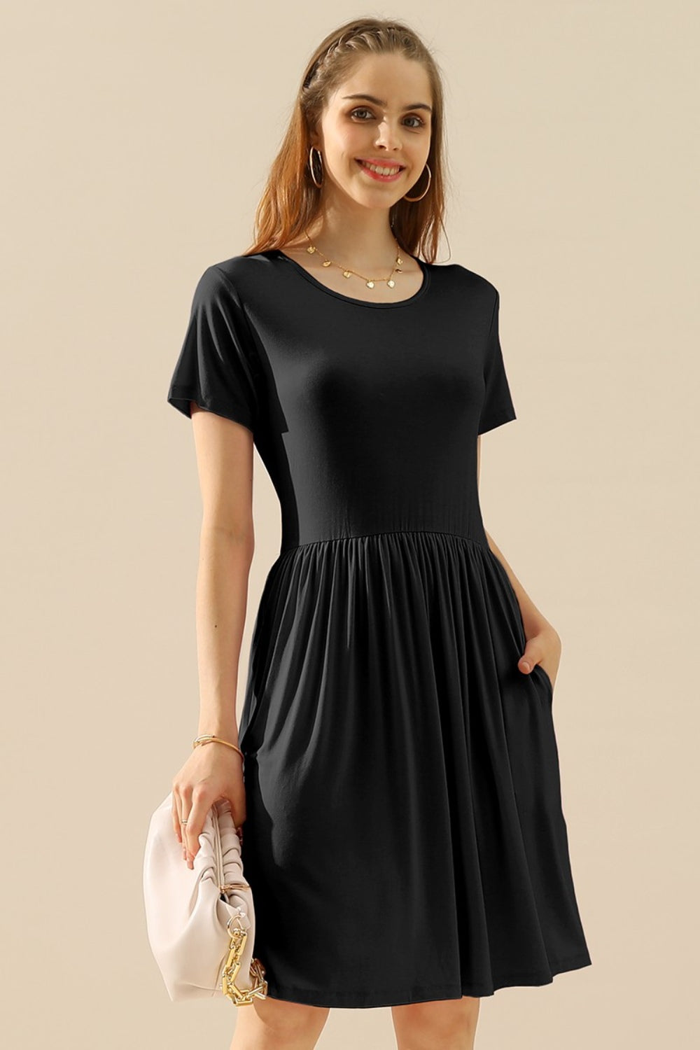 Midi Summer Dress Ruched with Pockets