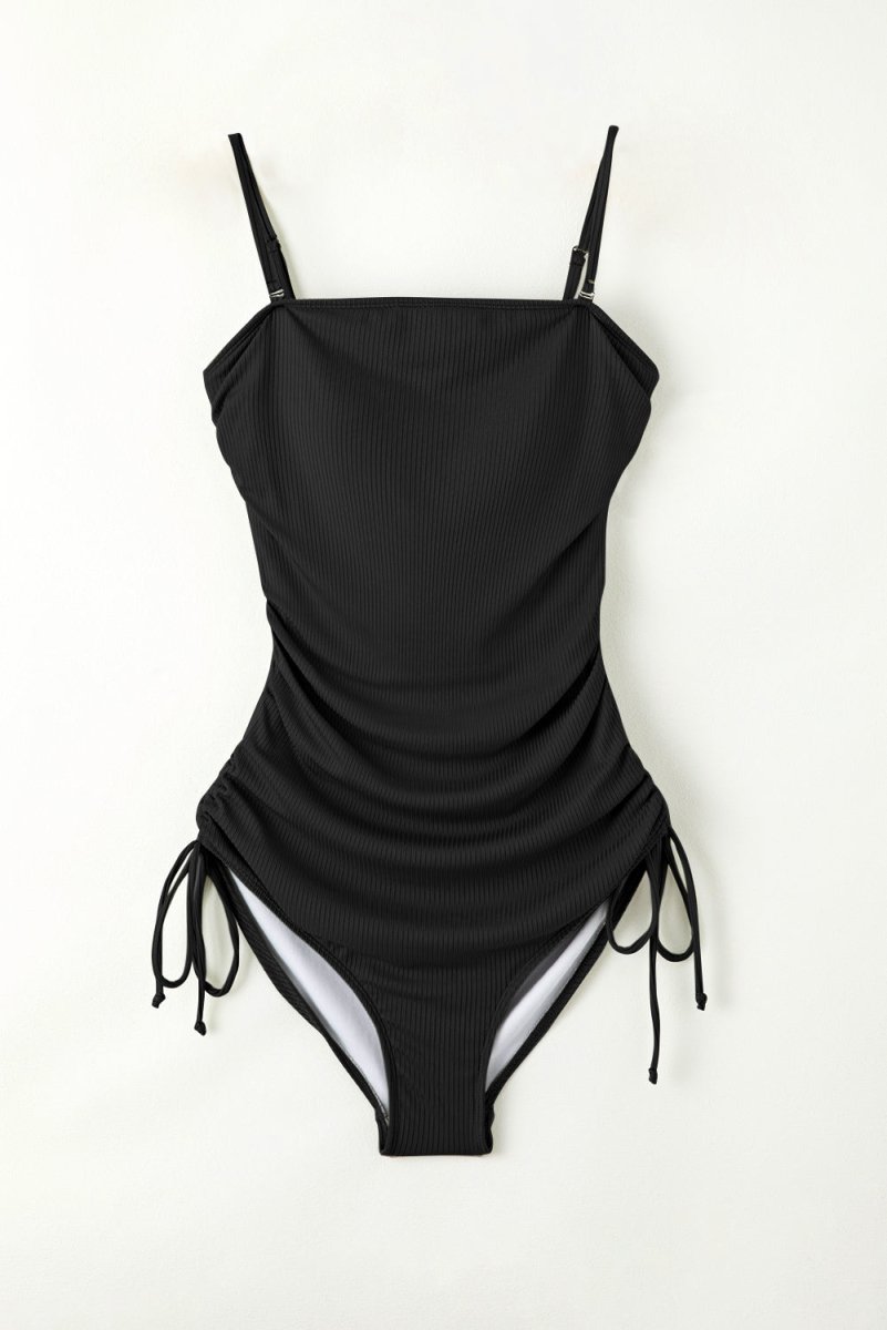 Black Bathing Suit One Piece with Spaghetti Strap and Drawstring #Firefly Lane Boutique1