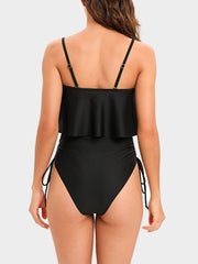 Black Ruffle Swimsuit One Piece with Drawstring #Firefly Lane Boutique1