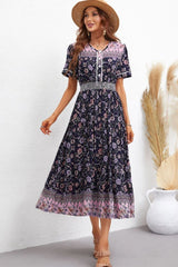 Bohemian V-Neck Short Sleeve Midi Dress #Firefly Lane Boutique1