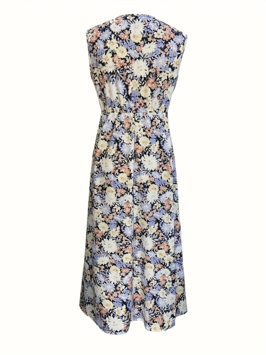 Casual Floral Midi Dress Sleeveless V-neck #Firefly Lane Boutique1