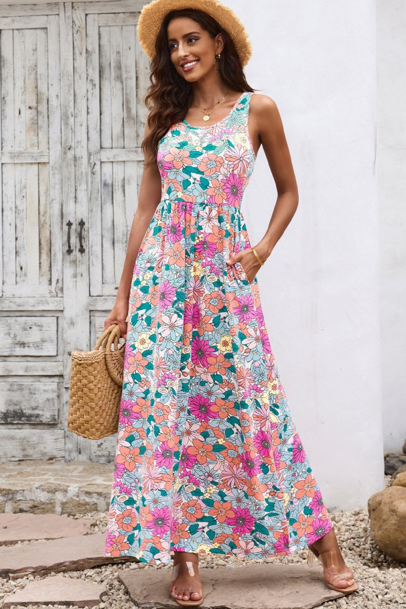 Chic Pink Floral Maxi Dress with Pockets #Firefly Lane Boutique1