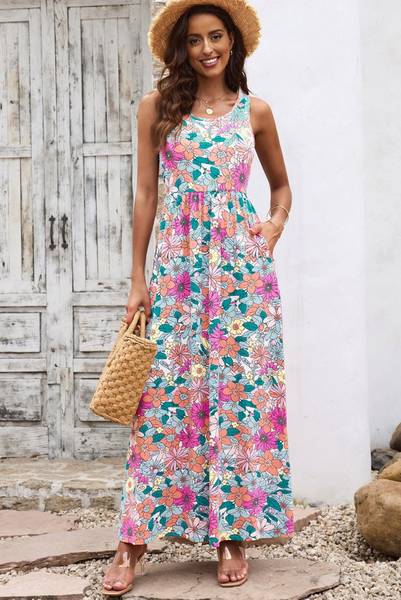 Chic Pink Floral Maxi Dress with Pockets #Firefly Lane Boutique1