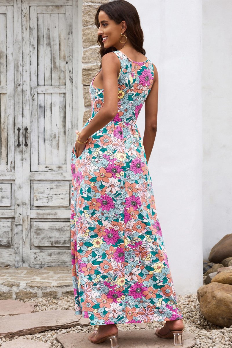 Chic Pink Floral Maxi Dress with Pockets #Firefly Lane Boutique1