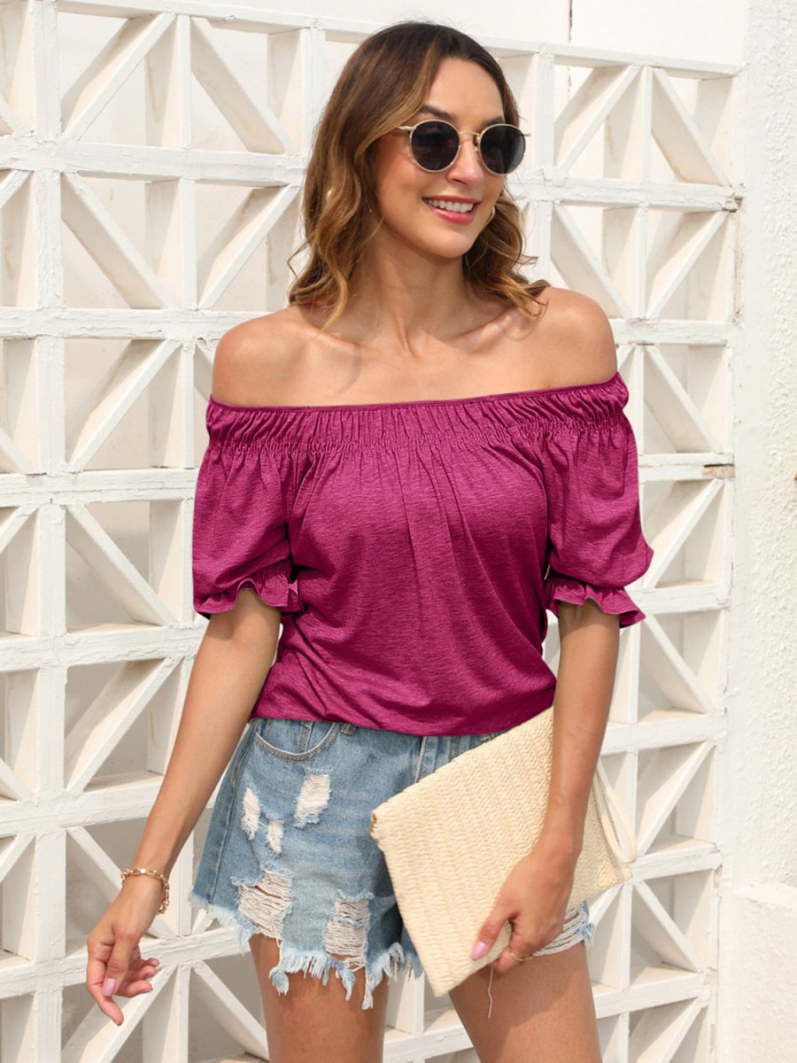 Cute Off Shoulder Tops with Short Sleeves #Firefly Lane Boutique1