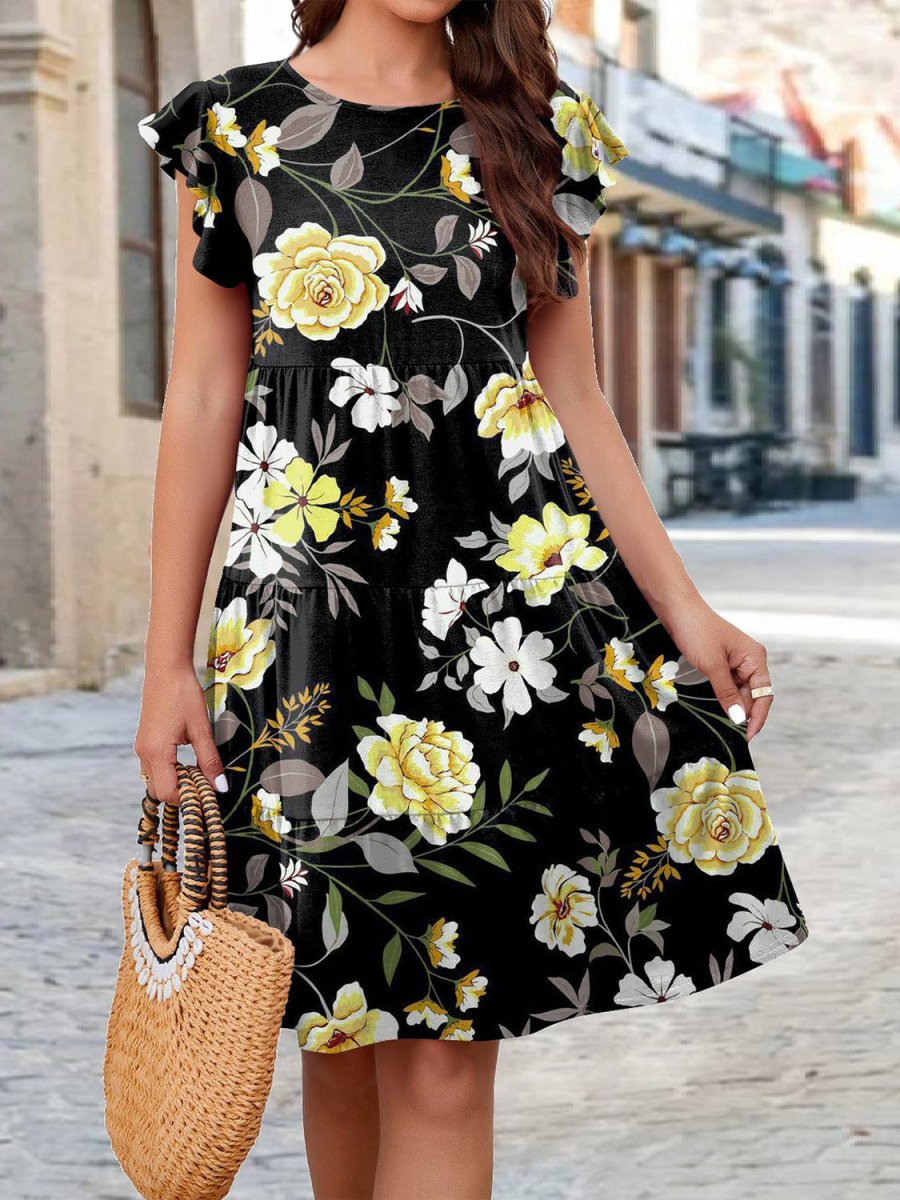 Floral Moments Short Sleeve Tiered Midi Dress #Firefly Lane Boutique1