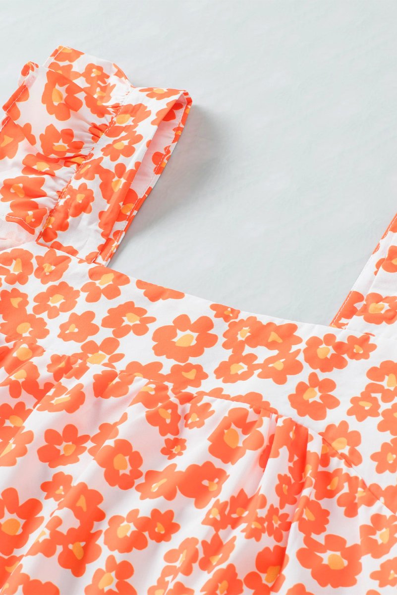 Floral Orange Tank Top with Wide Ruffle Shoulder Straps #Firefly Lane Boutique1