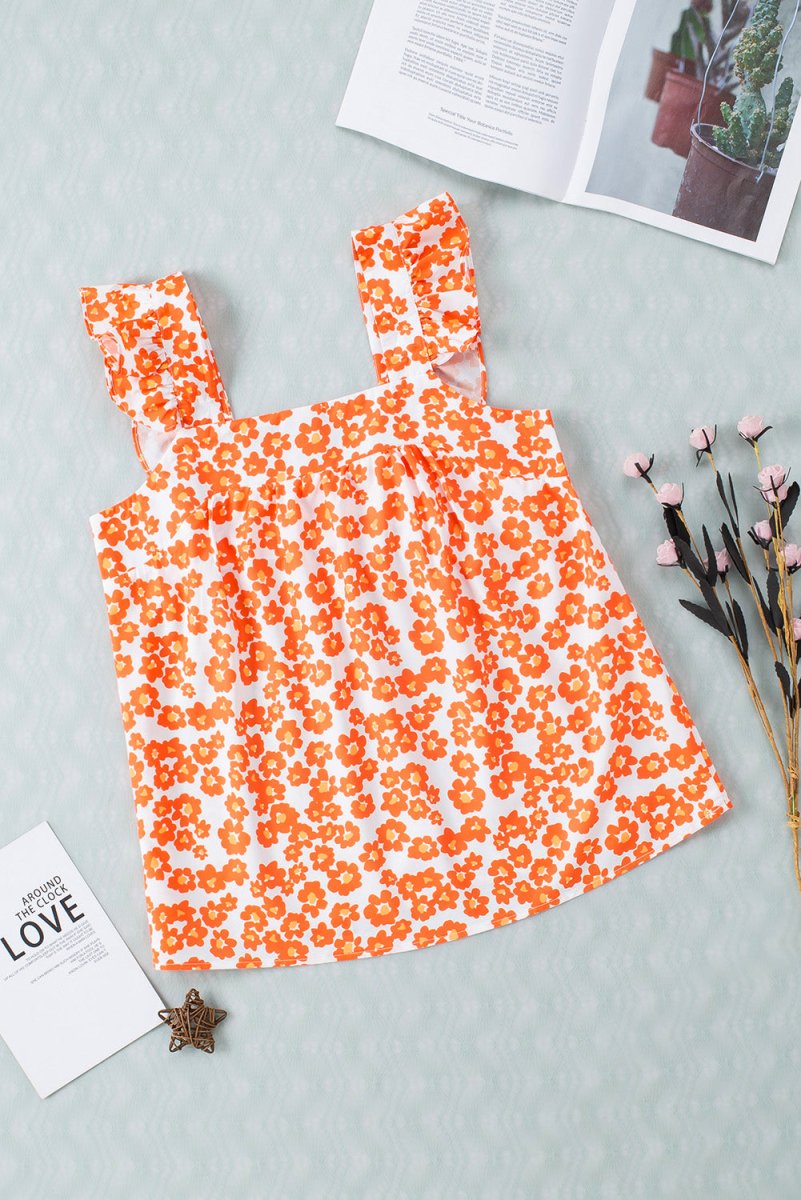 Floral Orange Tank Top with Wide Ruffle Shoulder Straps #Firefly Lane Boutique1