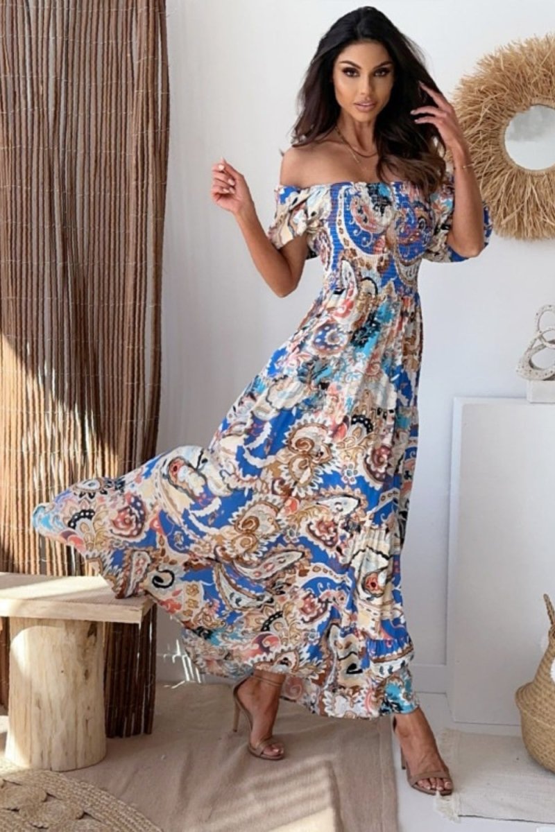 Fortune Telling Off The Shoulder Dress Summer Maxi Bohemian Style #Firefly Lane Boutique1