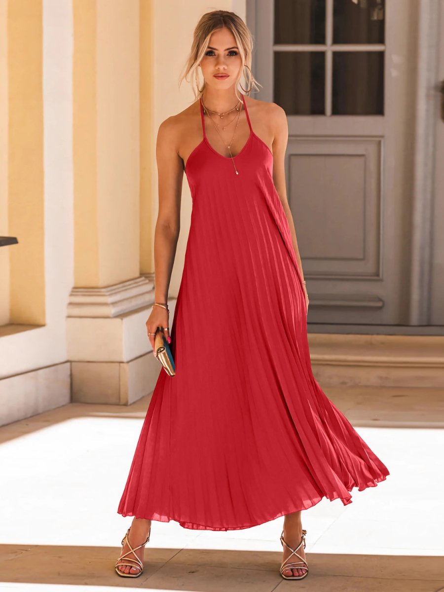 Halter Neck Maxi Dress in a Pleated Style #Firefly Lane Boutique1