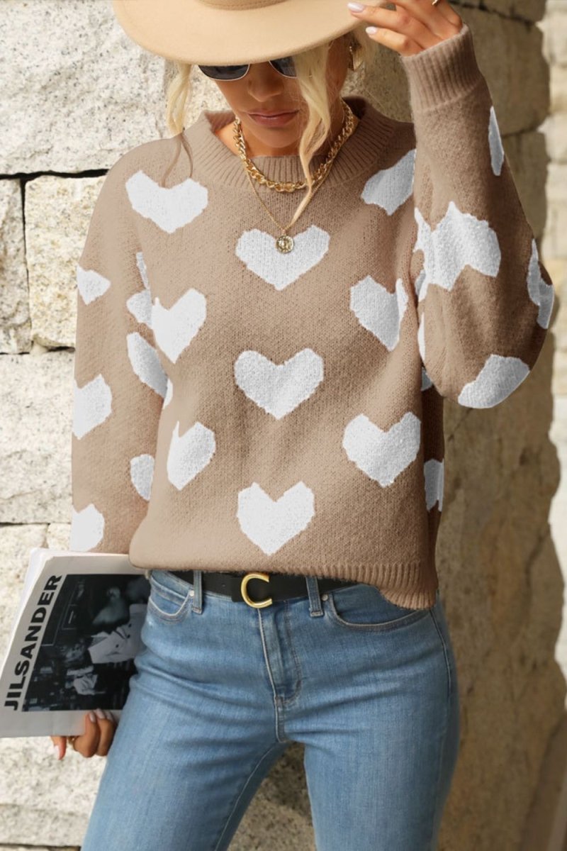 Listen to Your Heart Pattern Drop Shoulder Sweater #Firefly Lane Boutique1