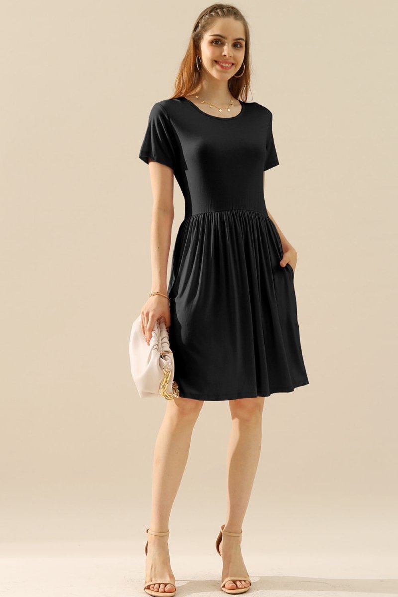 Midi Summer Dress Ruched with Pockets #Firefly Lane Boutique1