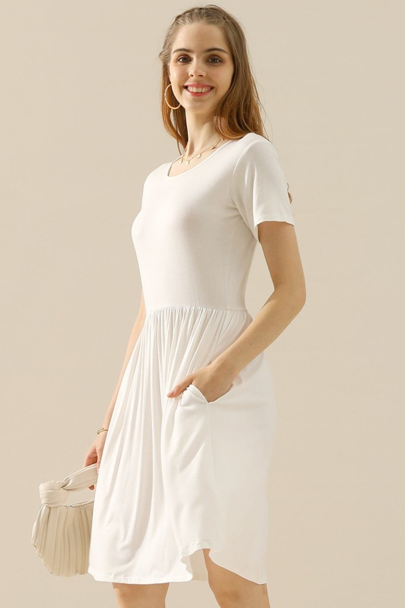 Midi Summer Dress Ruched with Pockets #Firefly Lane Boutique1