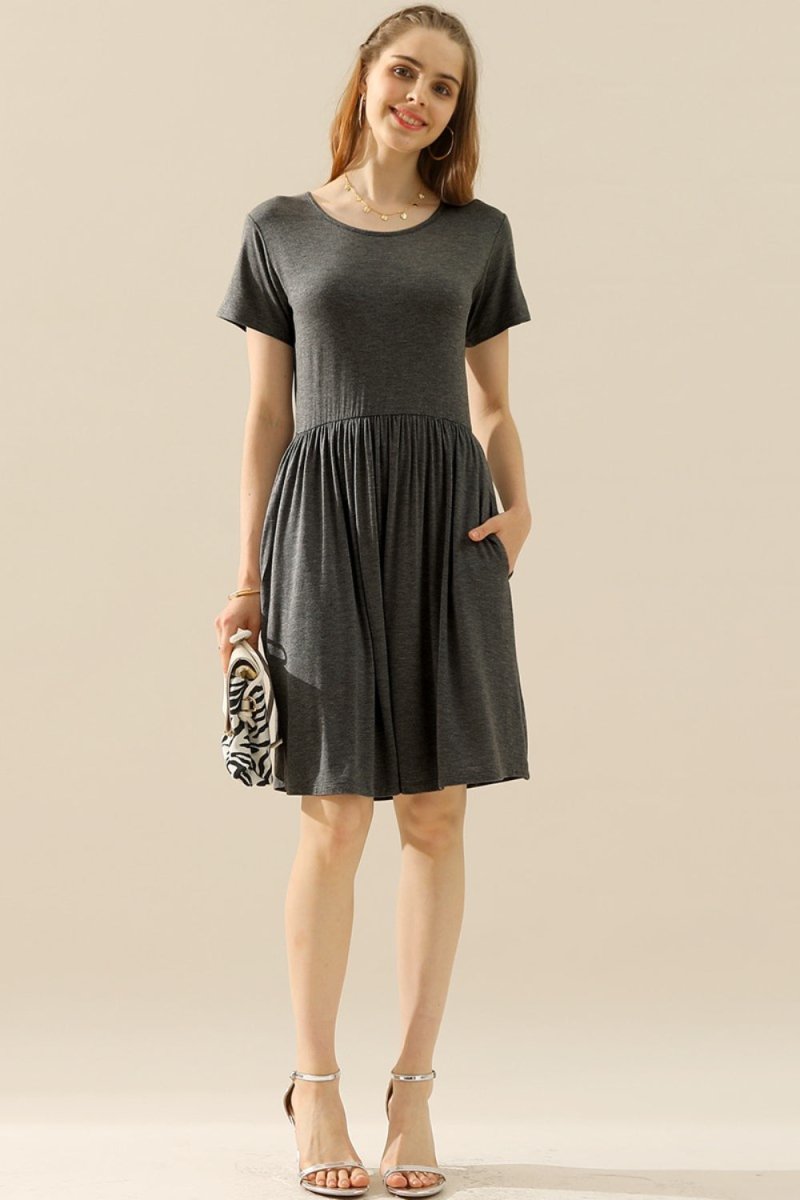 Midi Summer Dress Ruched with Pockets #Firefly Lane Boutique1