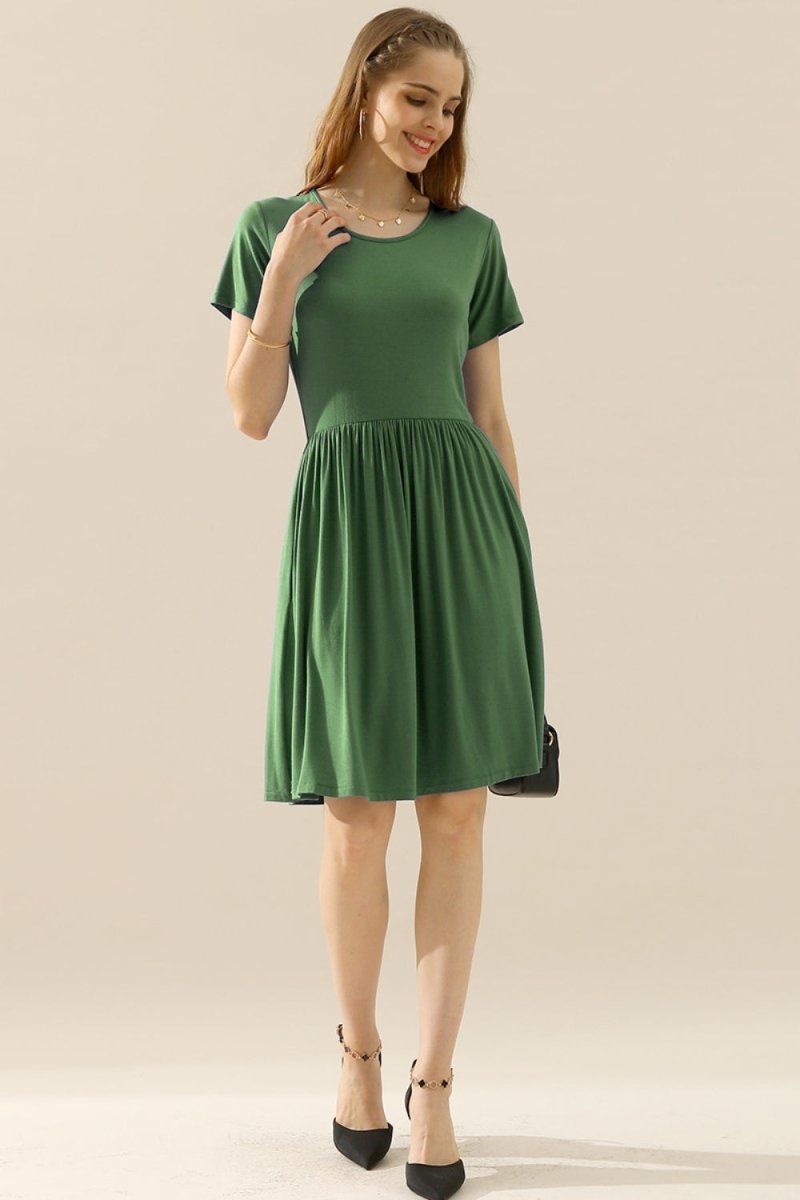 Midi Summer Dress Ruched with Pockets #Firefly Lane Boutique1