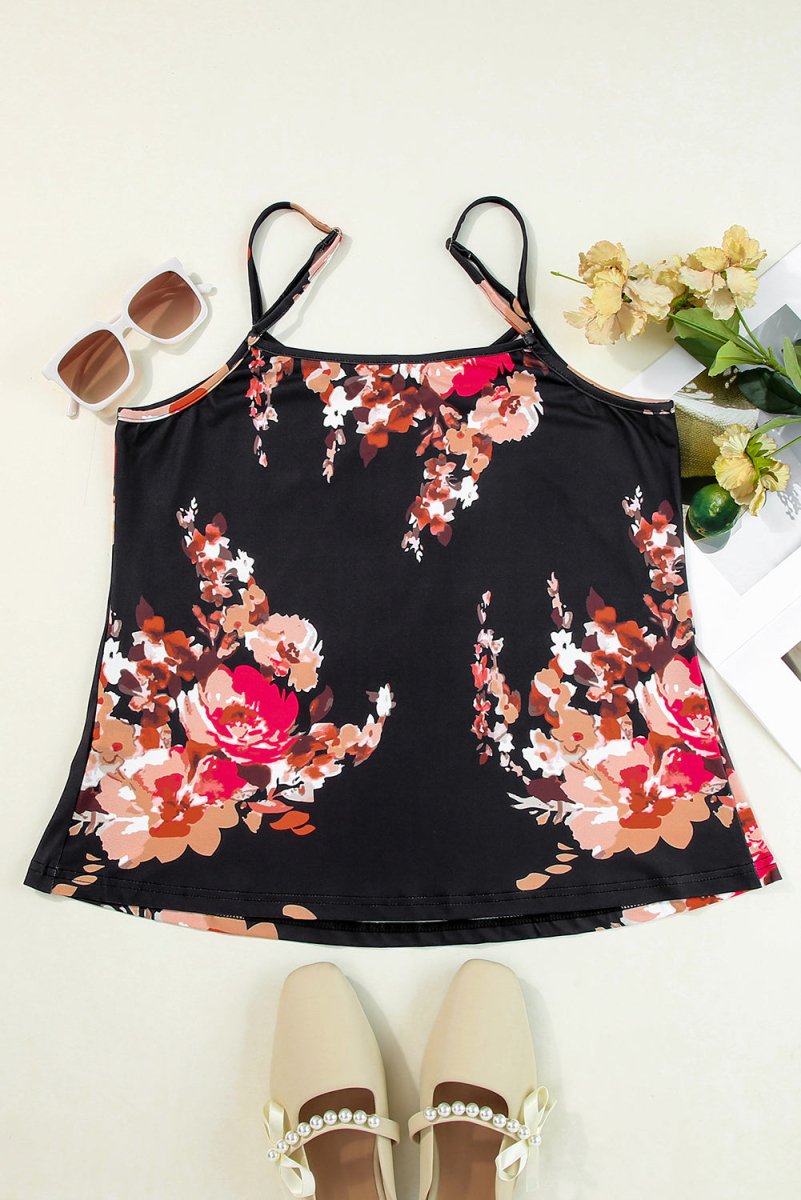 Printed Black Floral Top with Spaghetti Straps #Firefly Lane Boutique1