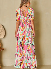 Printed Maxi Dress with Short Sleeves and Slit Leg #Firefly Lane Boutique1