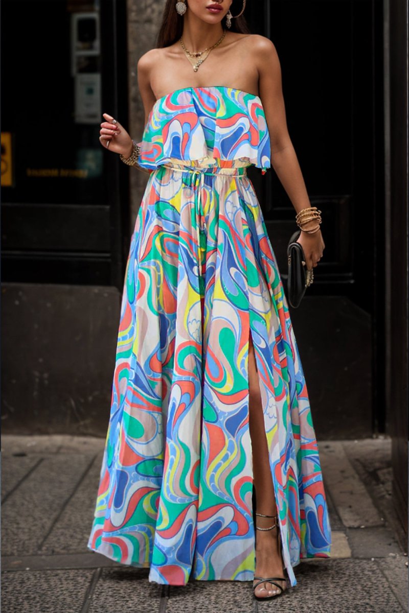 Printed Maxi Strapless Casual Dress with Side Slit #Firefly Lane Boutique1