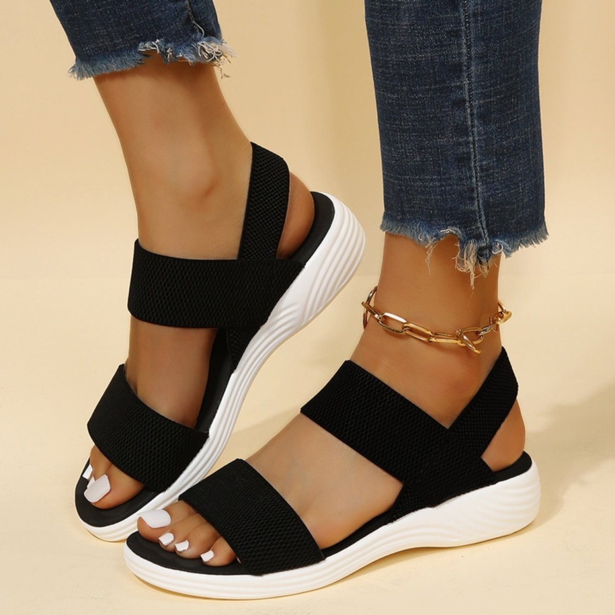 Rubber Open Toe Low Heel Sandals Comfort and Style: #Firefly Lane Boutique1