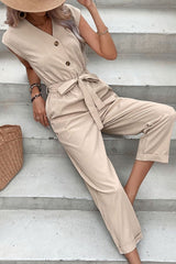 Sandy Storm Short Sleeve Jumpsuit with Tie Waist #Firefly Lane Boutique1