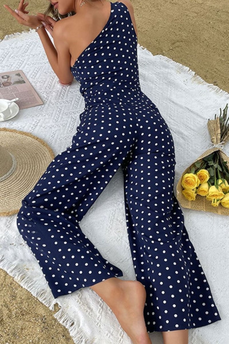 Spot On Style Polka Dot Jumpsuit with One Shoulder #Firefly Lane Boutique1