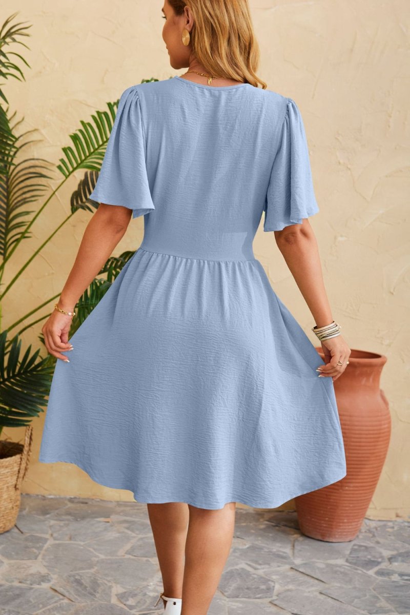 Summer Getaway Short Sleeve Ruched Midi Dress #Firefly Lane Boutique1
