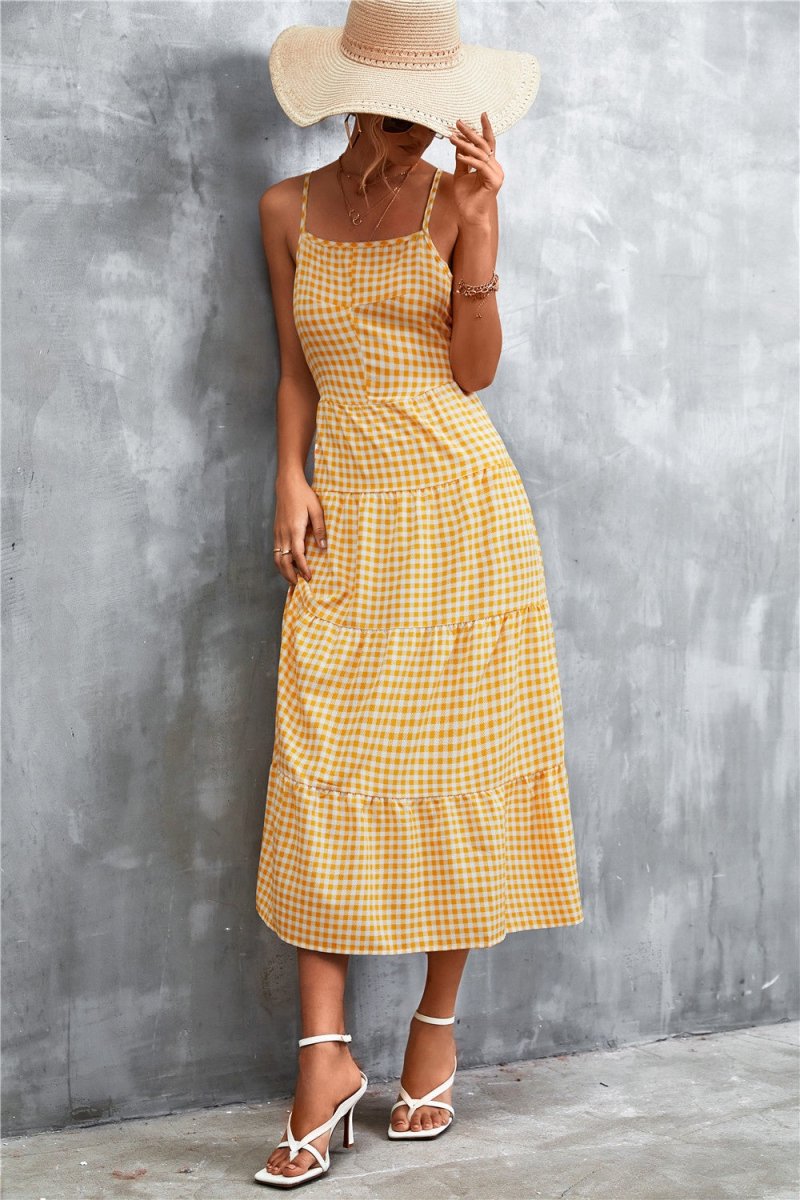 Summer Picnic Midi Yellow Gingham Dress #Firefly Lane Boutique1