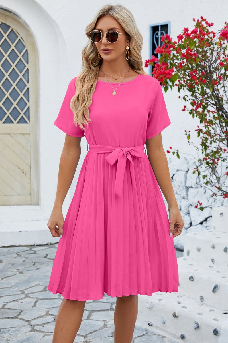 Summer Spell Casual Short Sleeve Midi Pleated Dresses #Firefly Lane Boutique1