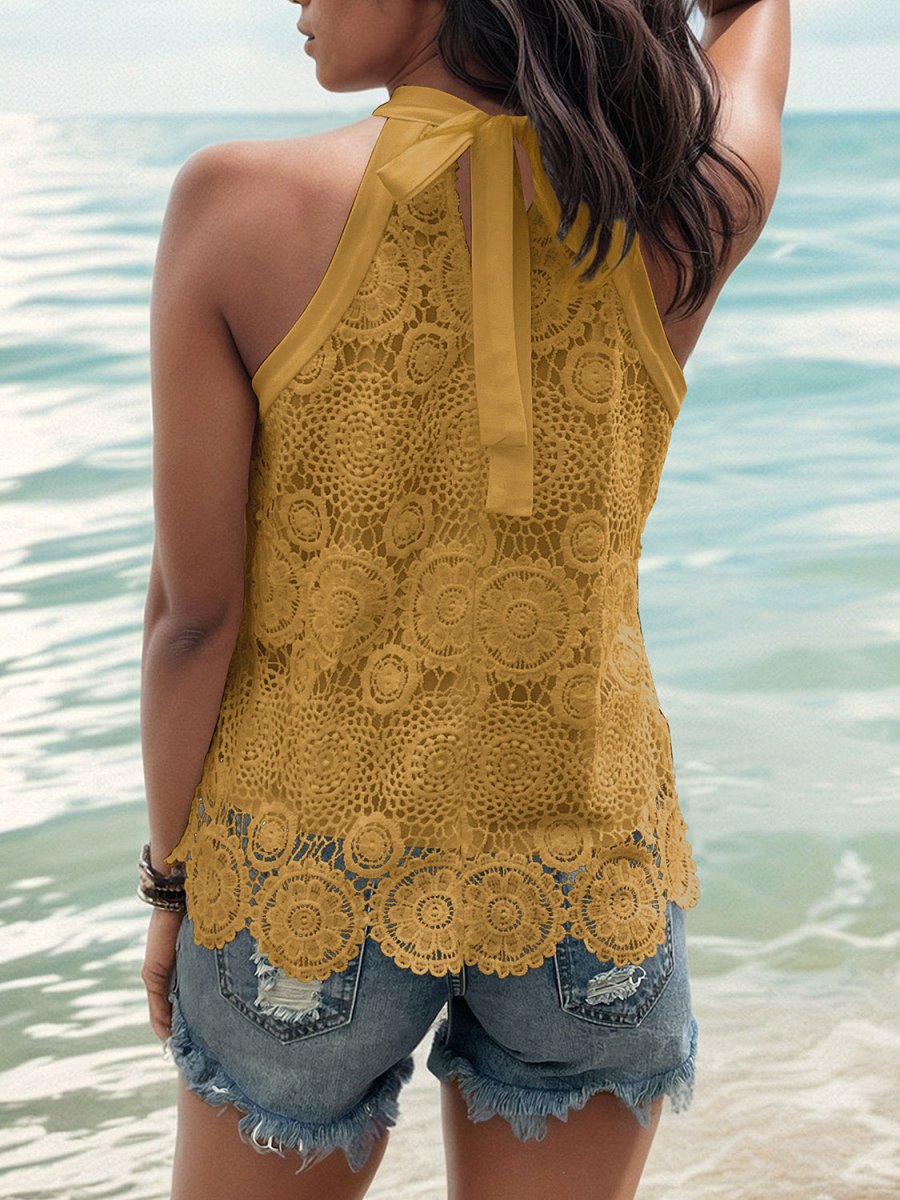 Tied Lace Halter Top - Summer Casual Style #Firefly Lane Boutique1
