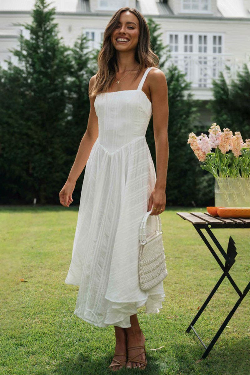 Timeless White Midi Dress #Firefly Lane Boutique1