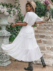 White Boho Maxi Dress with Short Sleeves #Firefly Lane Boutique1