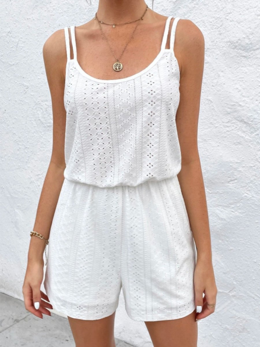 White Romper Eyelet Spaghetti Straps #Firefly Lane Boutique1