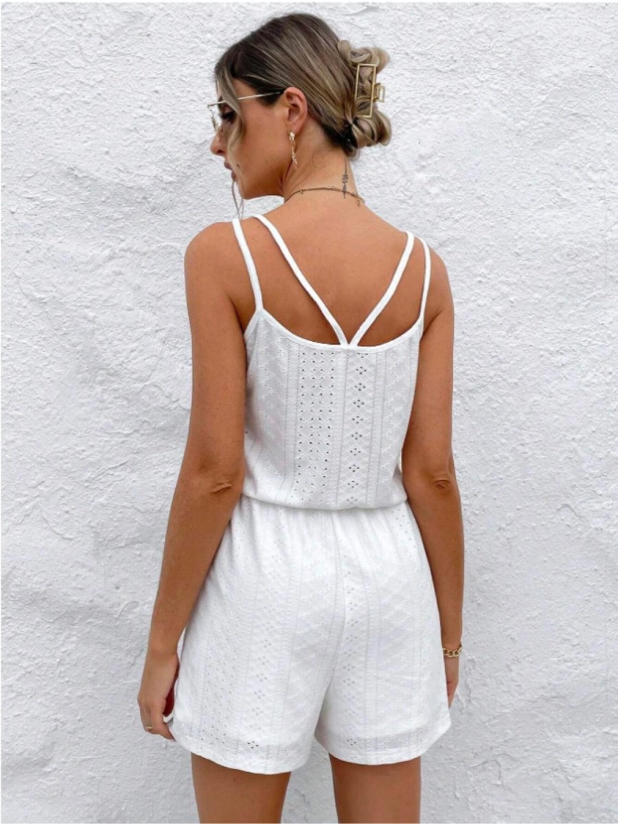 White Romper Eyelet Spaghetti Straps #Firefly Lane Boutique1