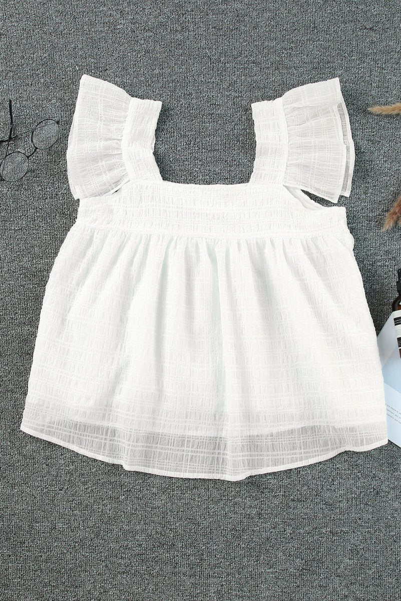 White Ruffle Tank Top with Wide Strap and Square Neck #Firefly Lane Boutique1