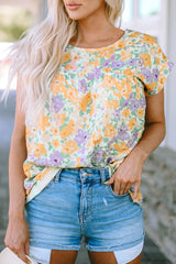 Yellow Floral Blouse with Capped Short Sleeve #Firefly Lane Boutique1