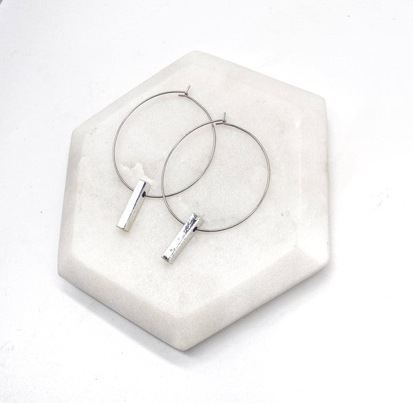 1.5inch Stainless Silver Bar Hoop Earrings #Firefly Lane Boutique1