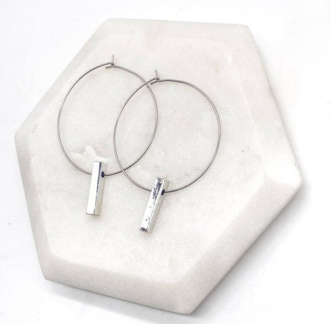 1.5inch Stainless Silver Bar Hoop Earrings #Firefly Lane Boutique1