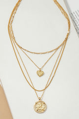 Layered Heart Pendant and Golden Coin Necklace 4 row delicate chain choker with heart and coin #Firefly Lane Boutique1