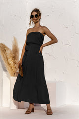Don’t Mind Me Strapless Maxi Dress - black strapless maxi dress with top overlay, and tie waist. #Firefly Lane Boutique1